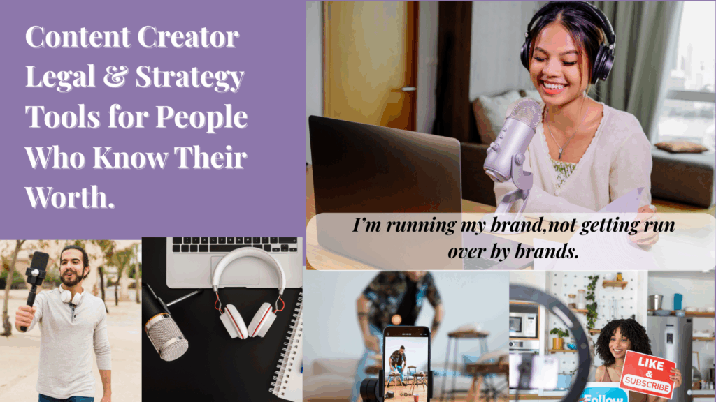 Content creator resources banner with podcasting woman and diverse influencers