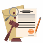 Legal toolkit icon with contract and scales of justice, representing templates and protections for creators