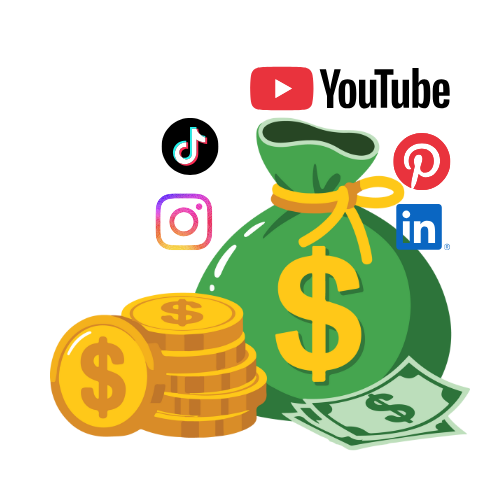 Monetization Hub icon with social media logos and dollar signs, representing brand deals and income for creators