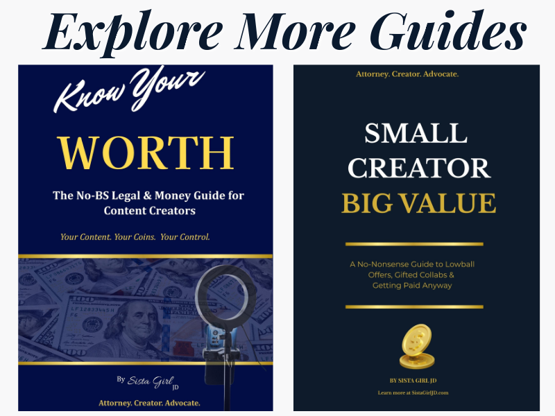 Explore more creator guides — Know Your Worth and Small Creator Big Value, both available on Amazon by Sista Girl JD.