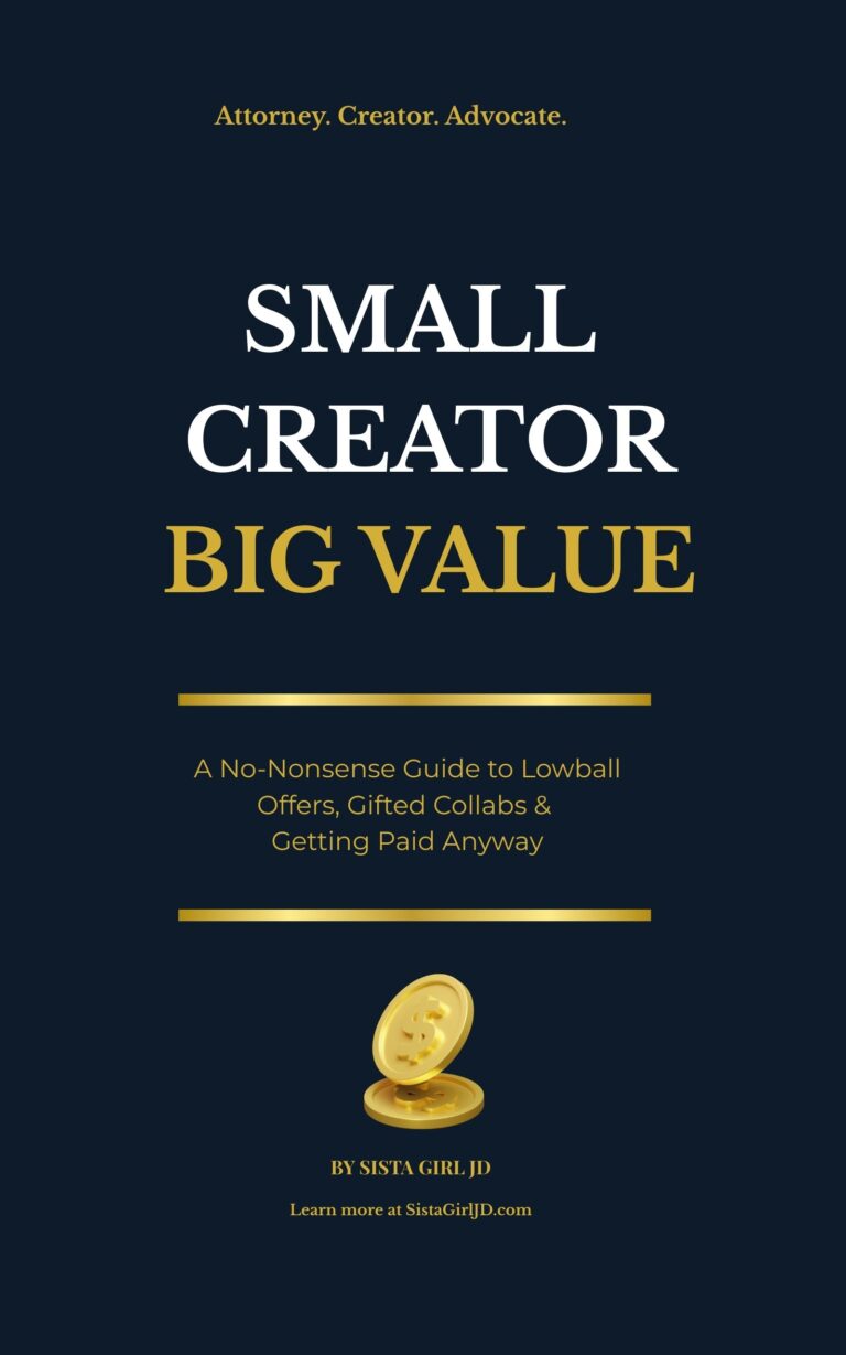 Small Creator Big Value book cover — a guide for content creators to spot red flags, negotiate fair rates, and get paid