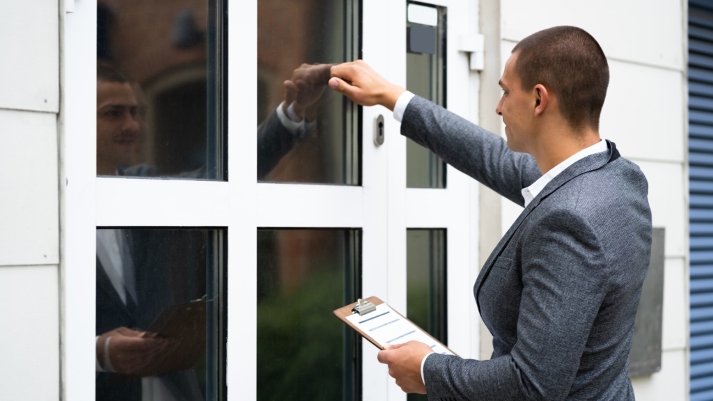 Authorized individual attempting personal service of court papers at a residential door in Texas.