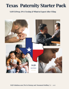 Cover image of a Texas Paternity Starter Packet with checklists and guidance for SAPCR cases.
