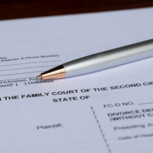Family court form with pen highlighting SAPCR filing paperwork