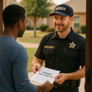 Texas sheriff’s deputy serving initial court papers as part of service of process in a SAPCR case