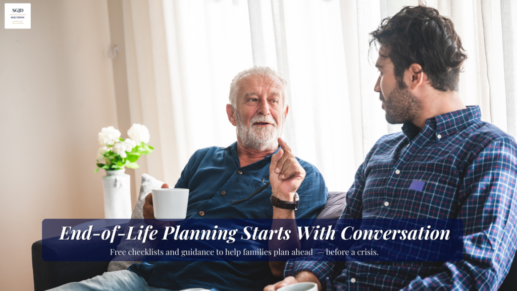 End-of-life planning conversation between an older parent and adult child at home