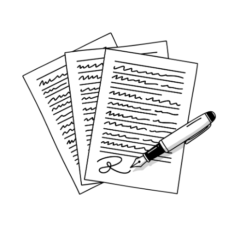 Stacked documents with a pen representing building leverage and a paper trail before court