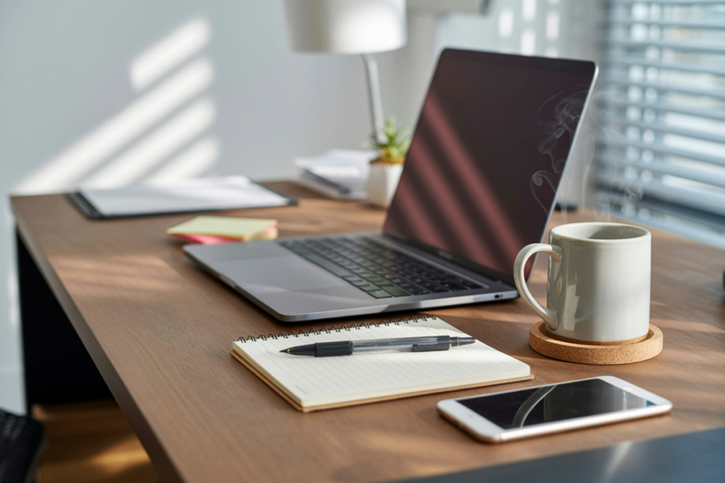 Person organizing legal documents at a desk with laptop and notes for a pro se legal strategy consultation