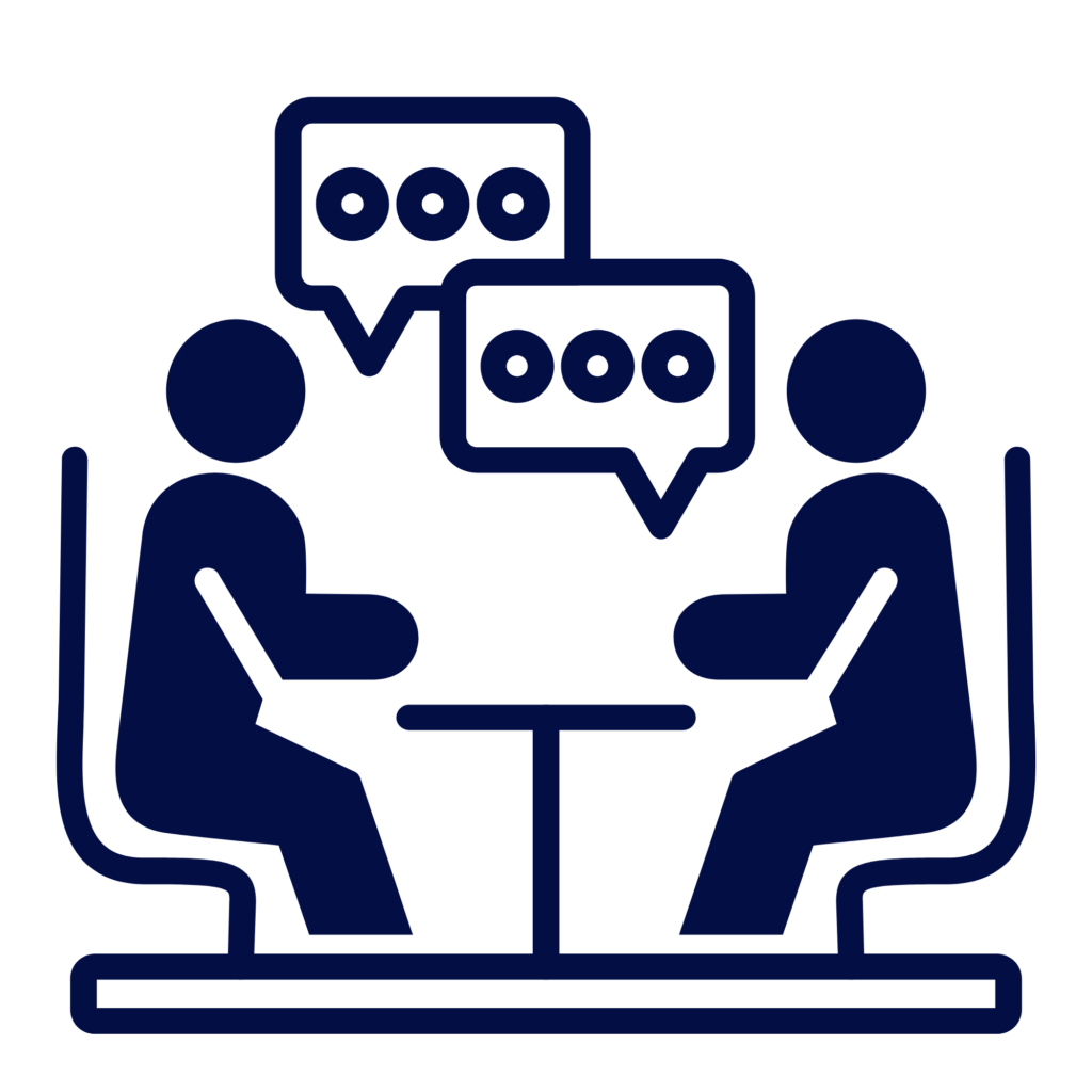 Strategy consultation icon showing attorney and client meeting to discuss legal options