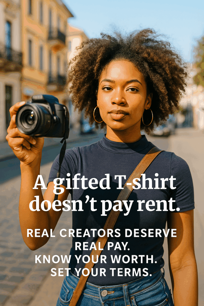 Black Content Creator reviewing gifted brand product-creator rights awareness visual