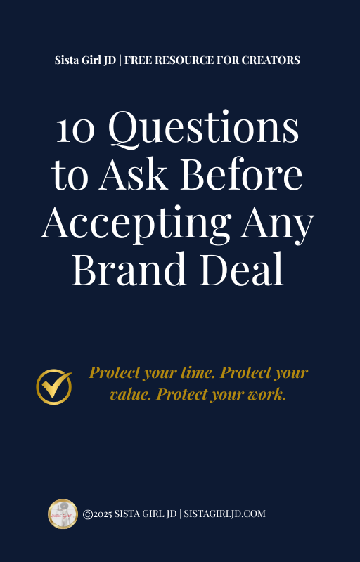 Cover of Sista Girl JD Free Creator Checklist – 10 Questions to Ask Before Accepting Any Brand Deal.