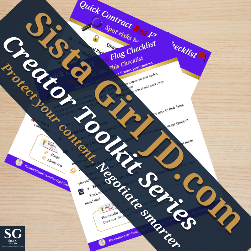 Quick Contract Red Flag Checklist from Sista Girl JD Creator Toolkit Series – printable guide for spotting contract pitfall