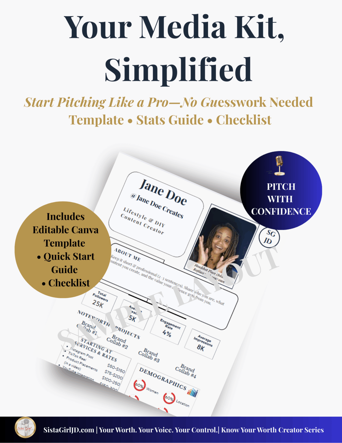 Free editable Canva Media Kit Template cover – beginner-friendly one-page design for creators, influencers, and UGC pitches.