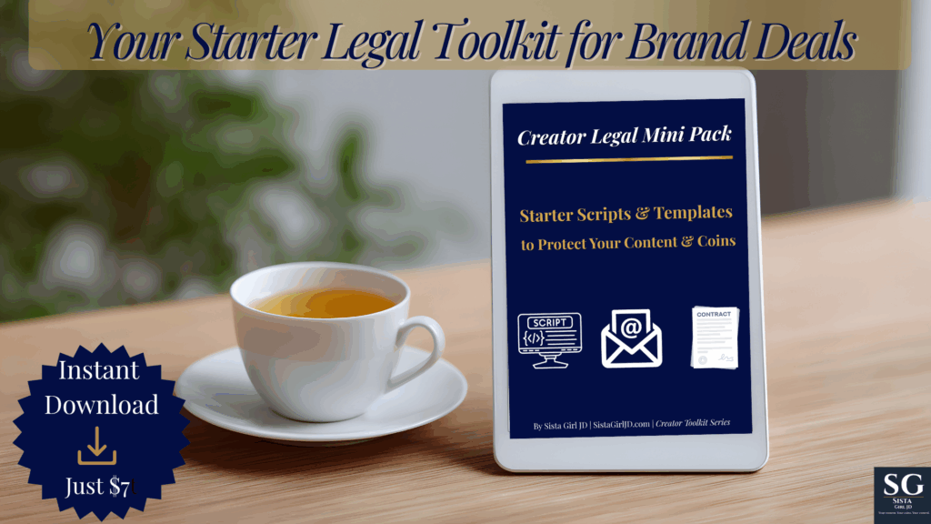 Hero image for the Creator Legal Mini Pack – instant download legal toolkit for creators with email templates, scripts, and a clause decoder.
