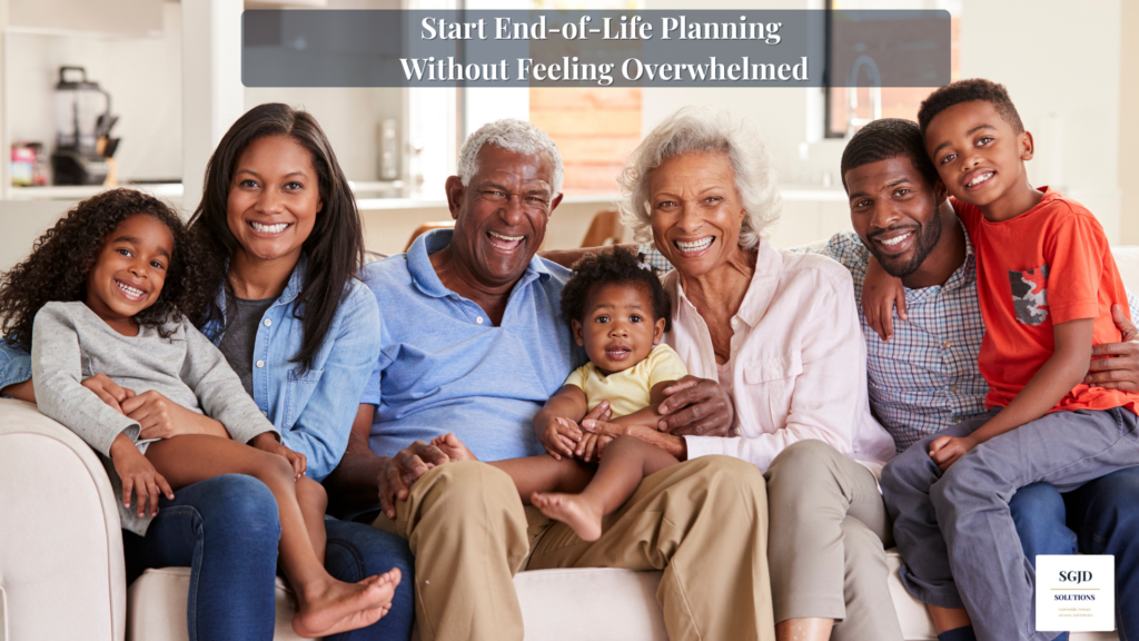 Multigenerational family sitting together on a couch, representing end-of-life planning and family preparedness