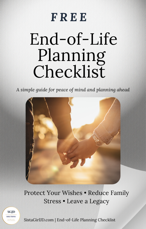 Free End-of-Life Planning Checklist cover showing hands held together, symbolizing support, legacy, and peace of mind in planning ahead
