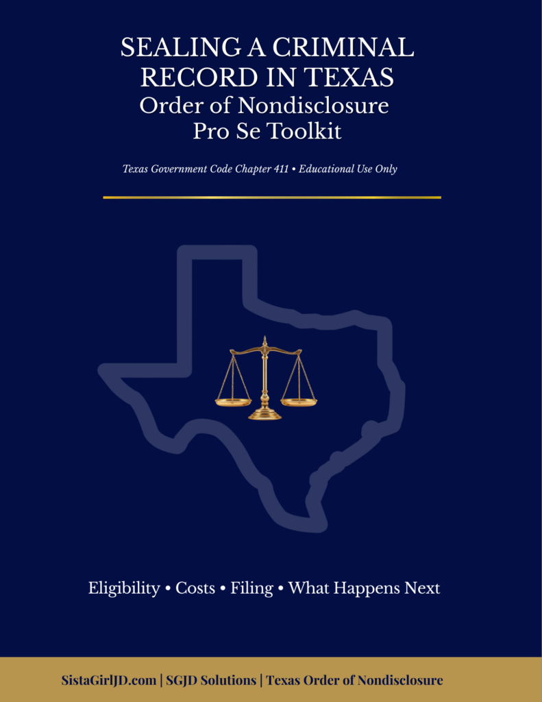 Texas Order of Nondisclosure Pro Se Toolkit cover for record sealing guide