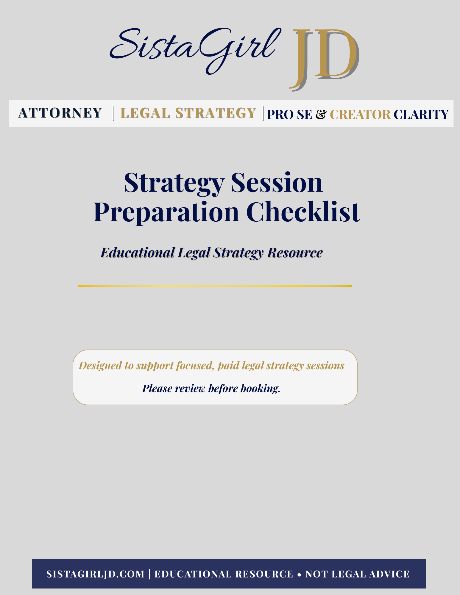 Strategy Session Preparation Checklist cover for legal and creator strategy calls