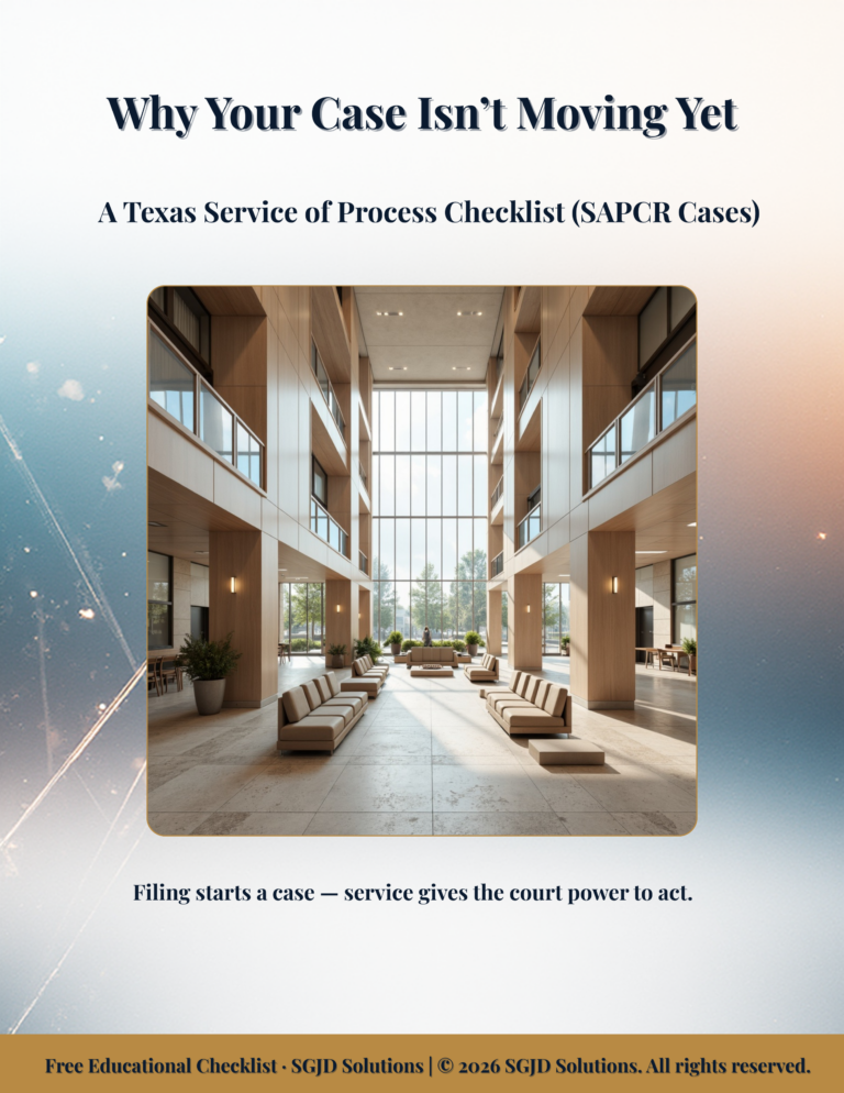 Texas service of process checklist cover for SAPCR cases
