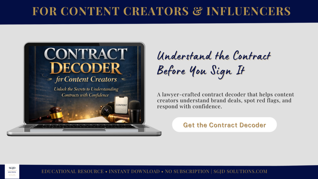 Premium Contract Decoder hero image for content creators and influencers reviewing brand contracts