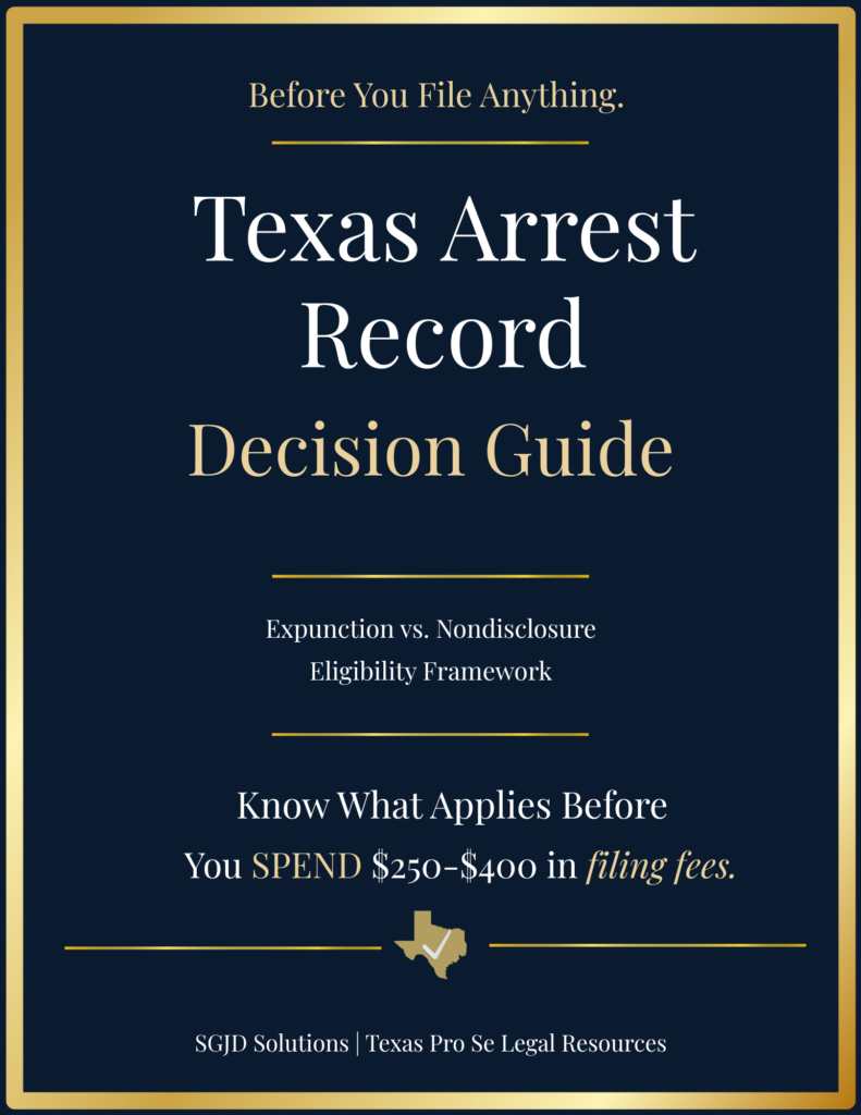 Texas Arrest Record Decision Guide cover — eligibility screening guide for Texas expunction and nondisclosure options